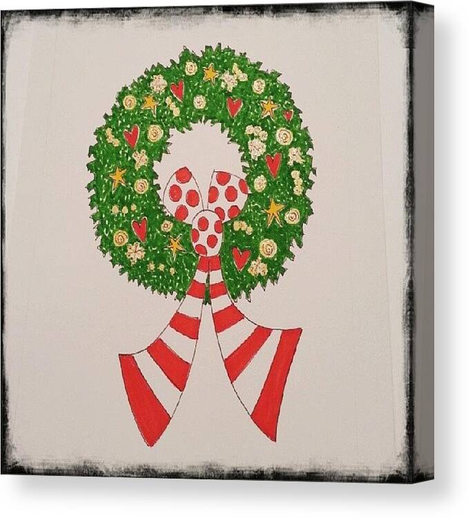 Glittermarkerart Canvas Print featuring the photograph Christmas Wreath Drawing #christmasart by Beth Macre
