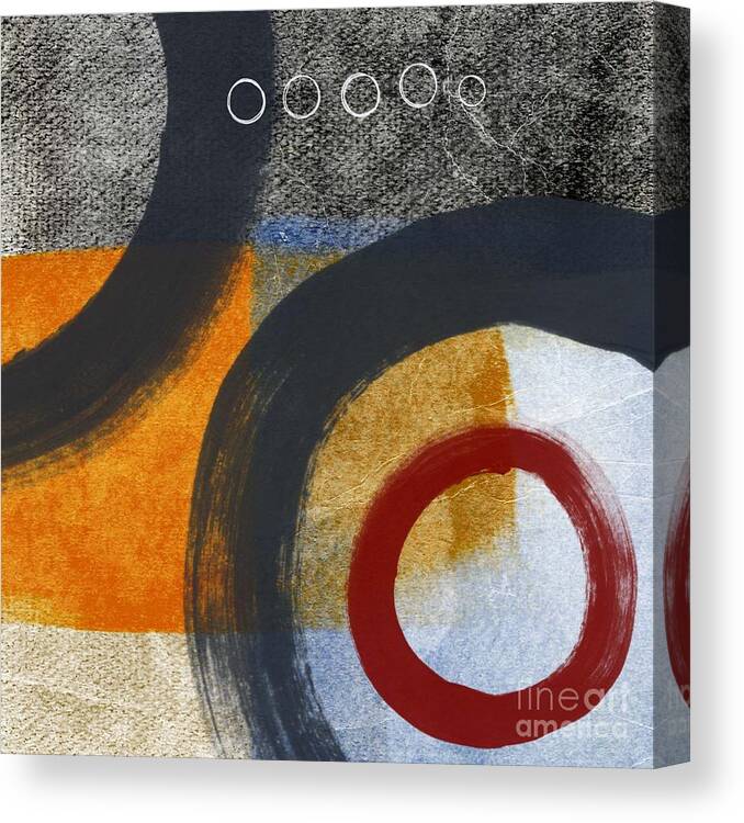 Circles Abstract Blue Red White Grey Gray Black Orangetan Brown Painting Shapes Geometric abstract Shapes abstract Circles Contemporary Modern Hotel Office Lobby Urban Loft Studio Red Circle White Circles Square Canvas Print featuring the painting Circles 3 by Linda Woods