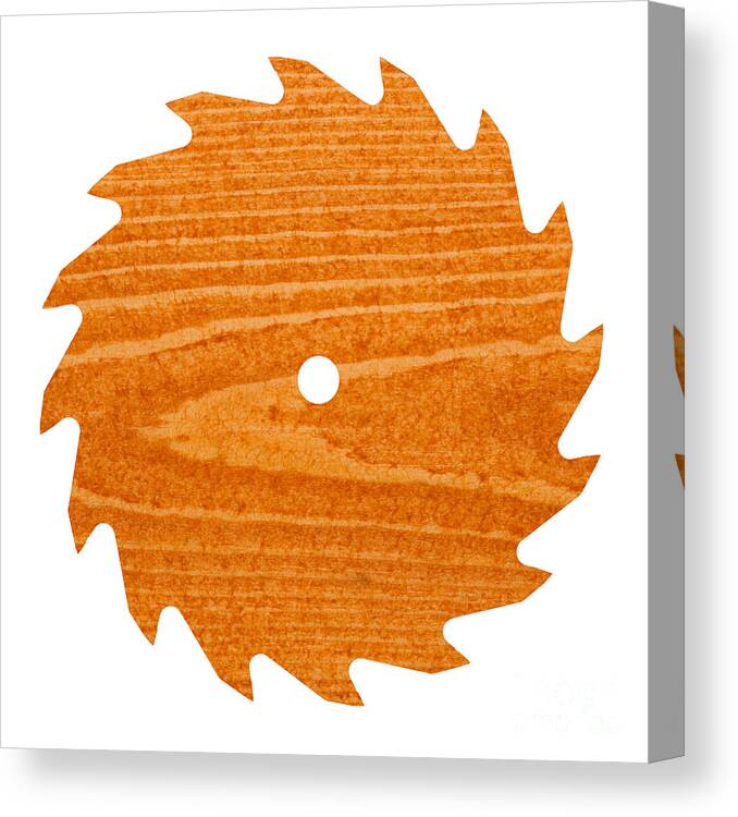 Artificial Canvas Print featuring the photograph Circular saw blade with pine wood texture by Stephan Pietzko