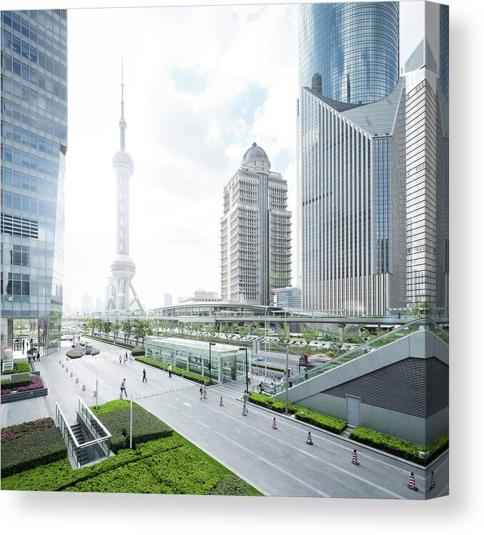 Grass Canvas Print featuring the photograph Cityscape Of Pudong by Spreephoto.de