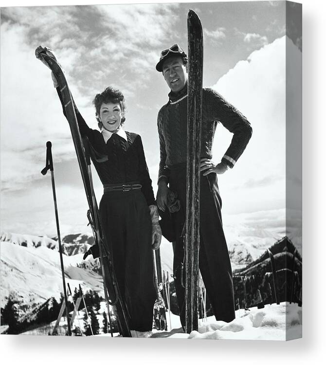 Actress Canvas Print featuring the photograph Claudette Colbert And Ronald Balcolm Posing by Toni Frissell