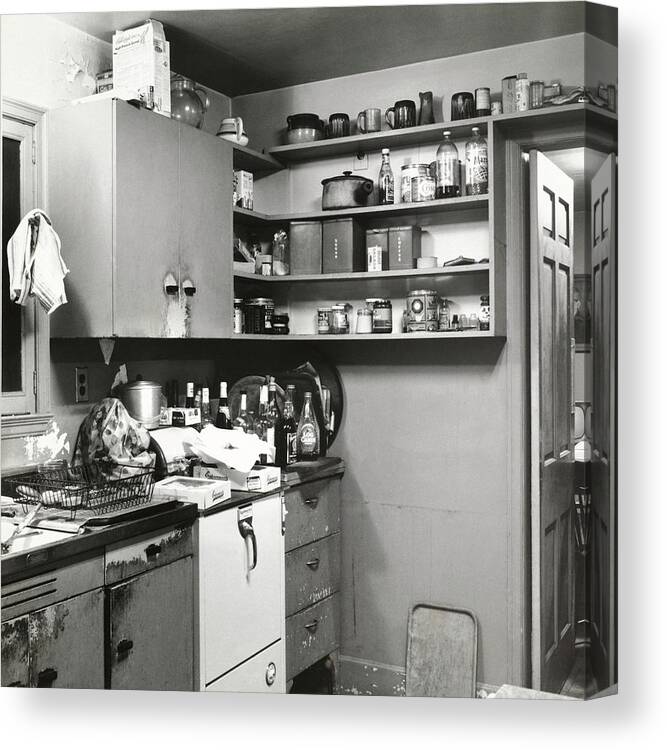 Indoors Canvas Print featuring the photograph Cluttered Kitchen by Ralph Bailey