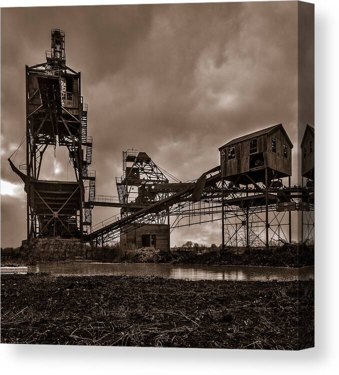 Monochrome Canvas Print featuring the photograph Coal Conveyor and loader - BW by Chris Bordeleau