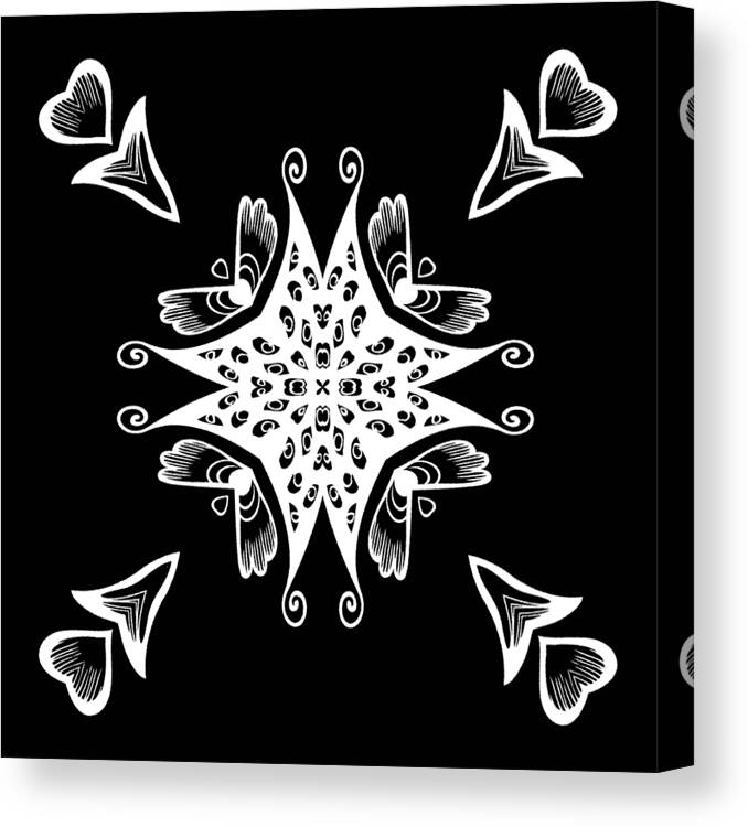 Intricate Canvas Print featuring the digital art Coffee Flowers 9 BW Ornate Medallion by Angelina Tamez