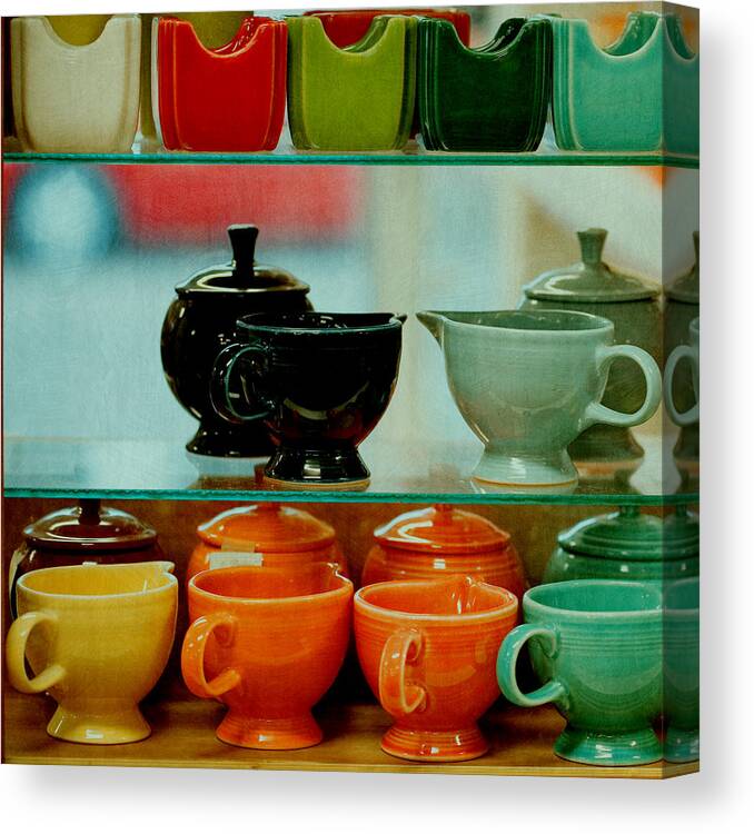 Still Life Photography Canvas Print featuring the photograph Colorful Glassware by Bonnie Bruno