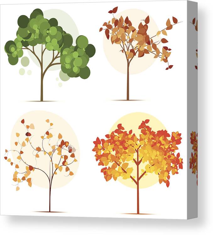 Orange Color Canvas Print featuring the digital art Colorful Seasonal Trees by Calvindexter
