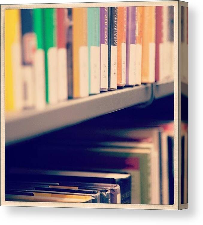 Colorful Canvas Print featuring the photograph Colourful Books At The Library by Jen Caruso