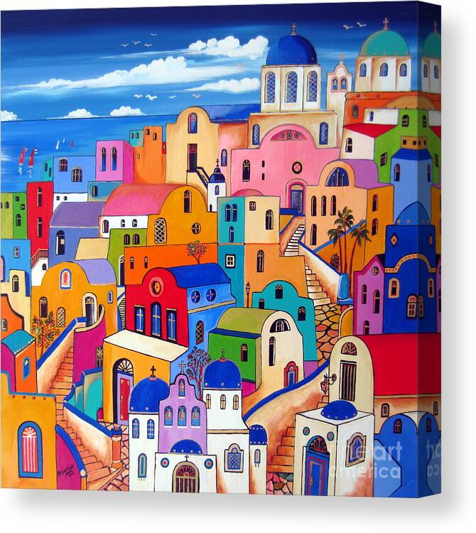 Santorini Canvas Print featuring the painting Colours in Santorini by Roberto Gagliardi
