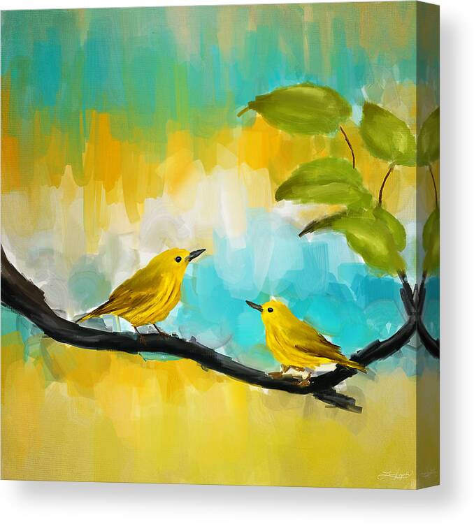 Yellow Canvas Print featuring the painting Companionship by Lourry Legarde