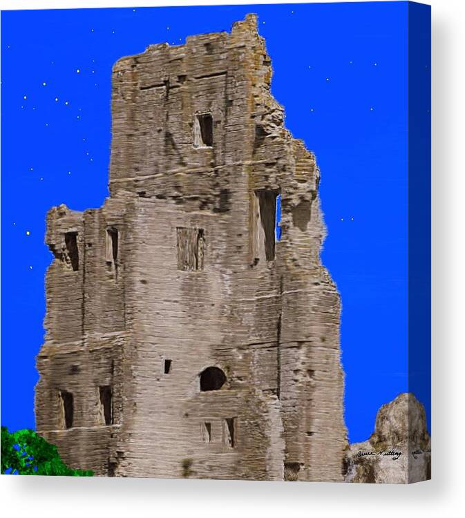 Corfe Canvas Print featuring the painting Corfe Castle Ruins by Bruce Nutting