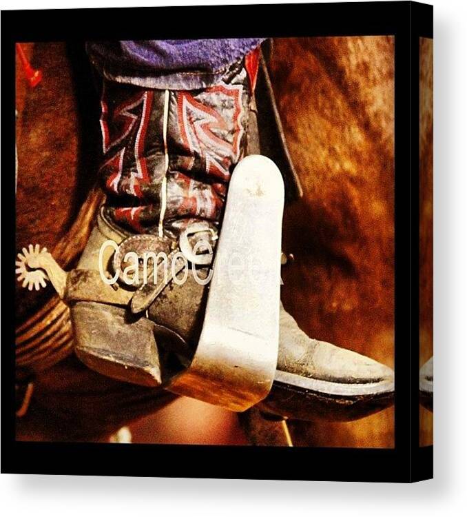 Camocreekphotography Canvas Print featuring the photograph #cowboyboot #spurs by Lisa Yow