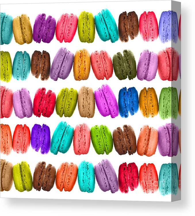 Macarons Canvas Print featuring the photograph Crazy french colorful macarons by Delphimages Photo Creations