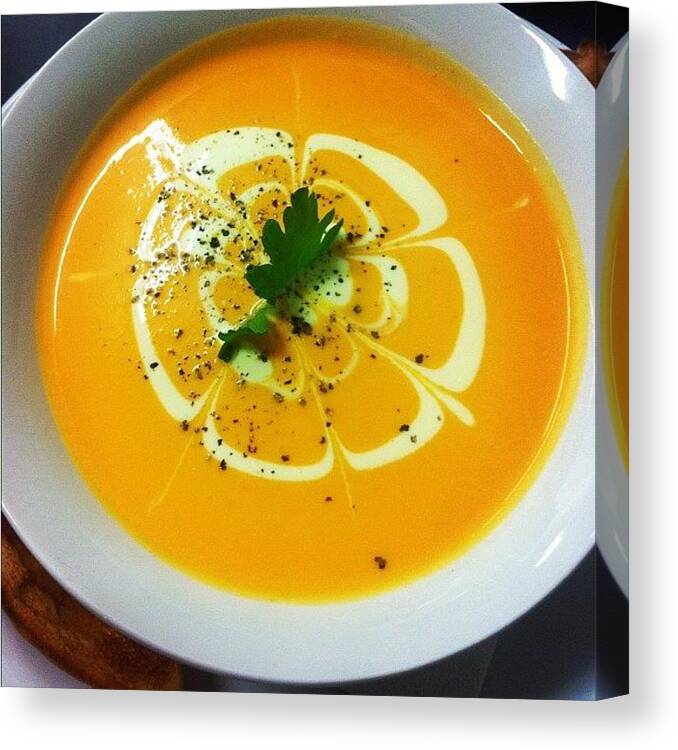 Soup Canvas Print featuring the photograph Creamy Salvadorian Carrot Soup by Andrew Coulson