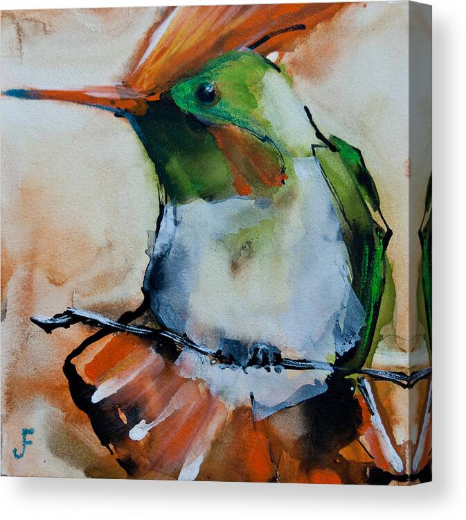 Hummingbird Canvas Print featuring the painting Crested Croquette Hummingbird by Jani Freimann