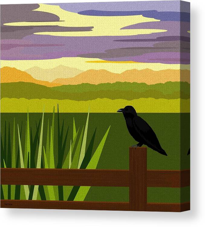 Crow In The Corn Field Canvas Print featuring the digital art Crow in the Corn Field by Val Arie