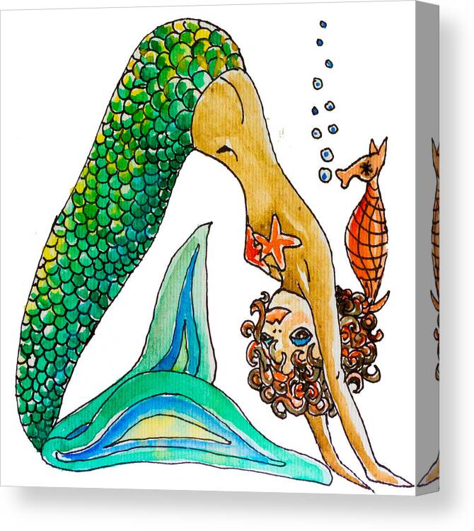 Mermaid Canvas Print featuring the painting Curly Locks and Rupert by Kelly Smith