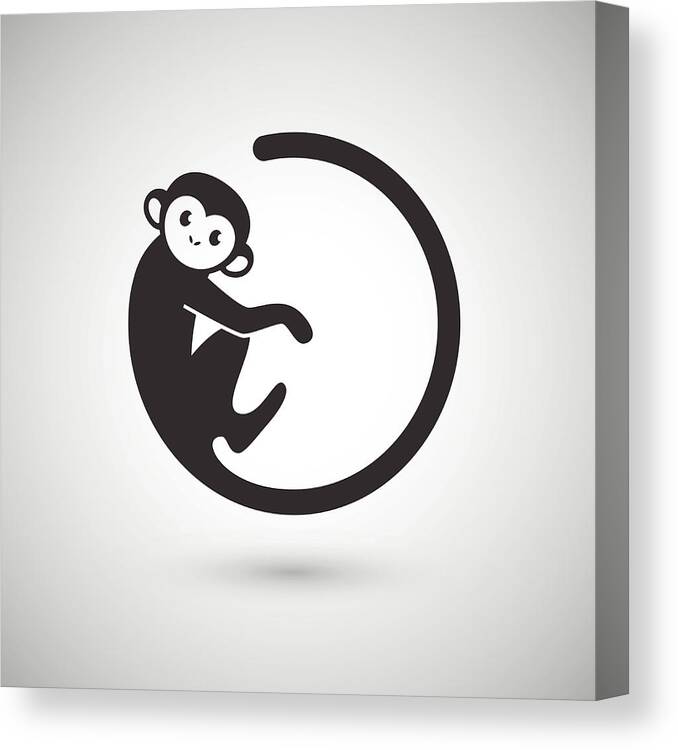 Chinese Culture Canvas Print featuring the digital art Cute Monkey , New Year 2016 by Littlepaw