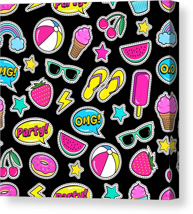 Cool Attitude Canvas Print featuring the digital art Cute Summer Seamless Colorful Pattern by Ekaterina Bedoeva