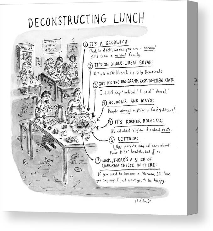 Sandwiches Canvas Print featuring the drawing Deconstructing Lunch by Roz Chast