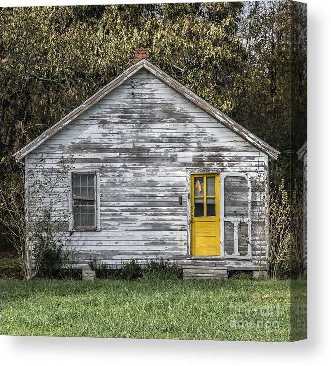 Defiant Canvas Print featuring the photograph Defiant Yellow Door - Square by Terry Rowe