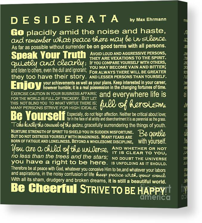 Desiderata Canvas Print featuring the digital art Desiderata - Green by Ginny Gaura