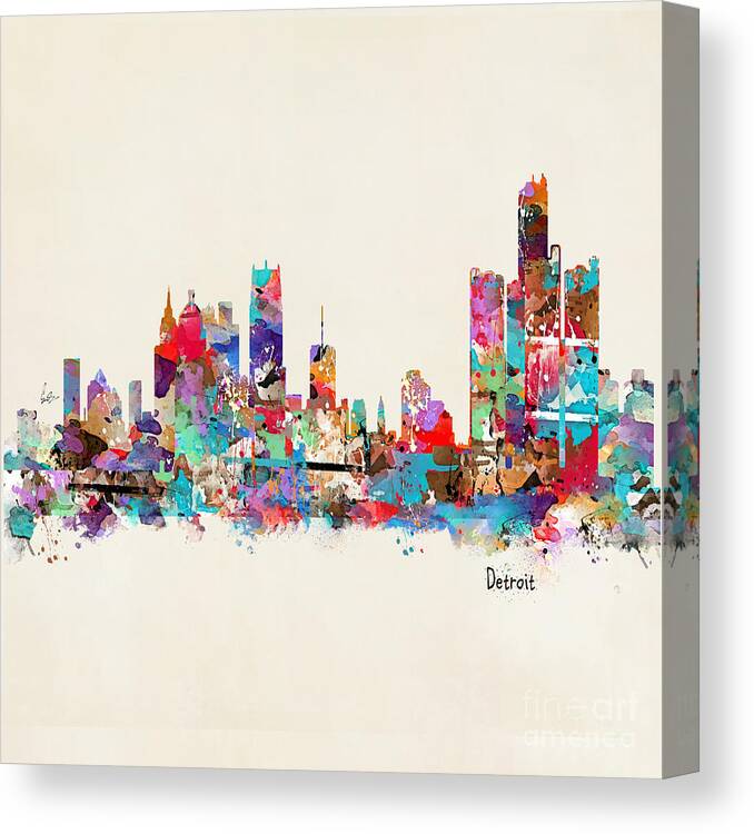 Detroit Michigan Skyline Canvas Print featuring the painting Detroit Michigan Skyline Square by Bri Buckley