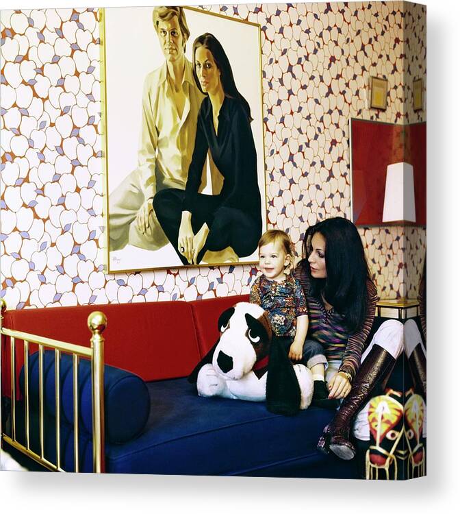1970s Style Canvas Print featuring the photograph Diane Von Furstenberg With Her Son by Horst P. Horst