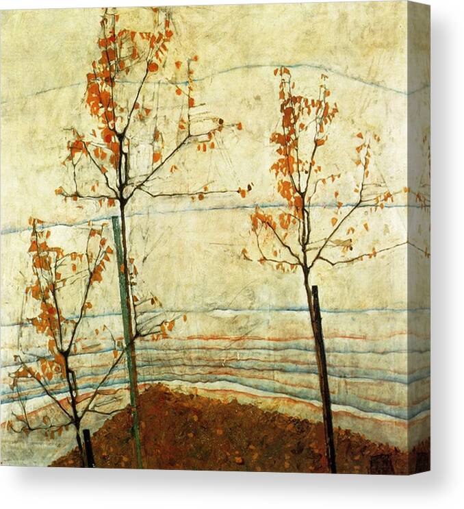 Egon Schiele Canvas Print featuring the painting Autumn trees #1 by Celestial Images