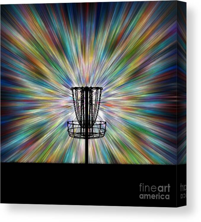 Disc Golf Canvas Print featuring the digital art Disc Golf Basket Silhouette by Phil Perkins