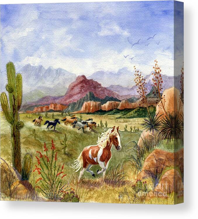 Mustang Canvas Print featuring the painting Don't Fence Me In Part One by Marilyn Smith