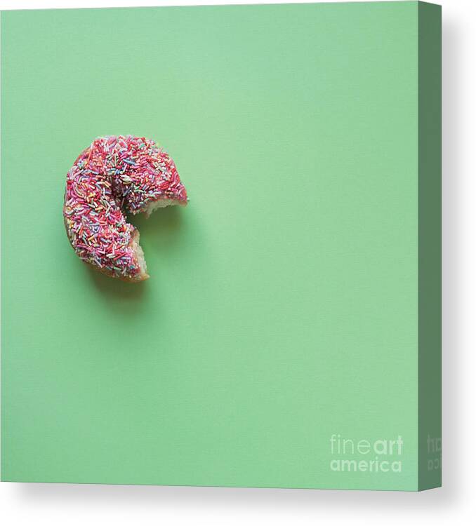 Food Canvas Print featuring the photograph Donut With A Bite by Gillian Vann