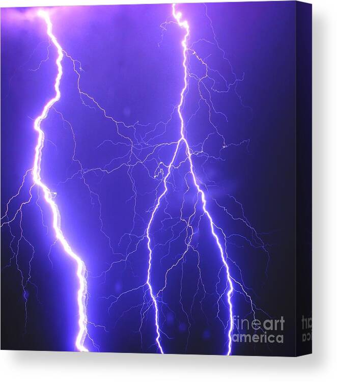  Canvas Print featuring the photograph Double Triple Blue Lightning by Michael Tidwell