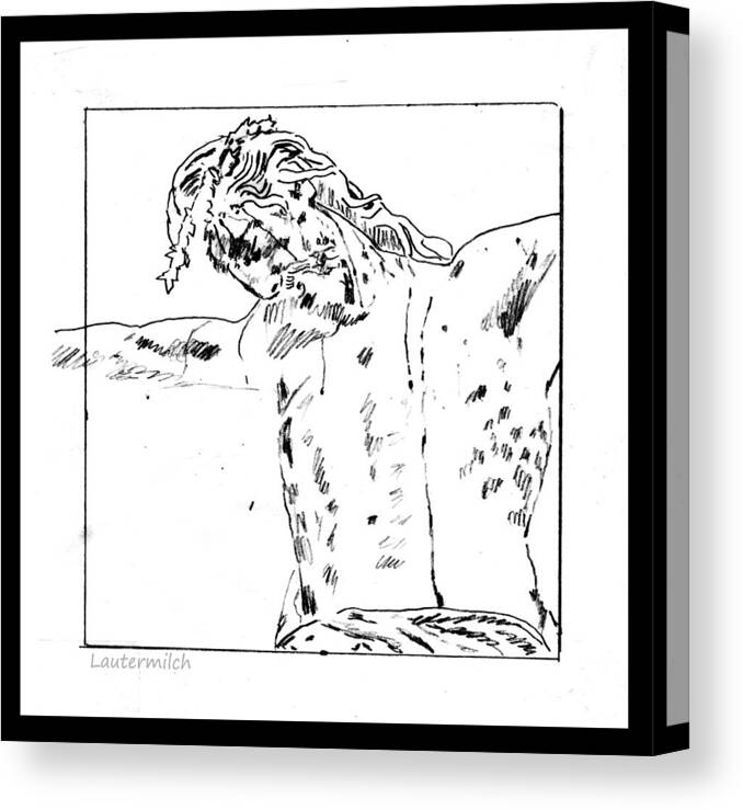 Jesus Canvas Print featuring the drawing Drawing of Christ on the Cross by John Lautermilch