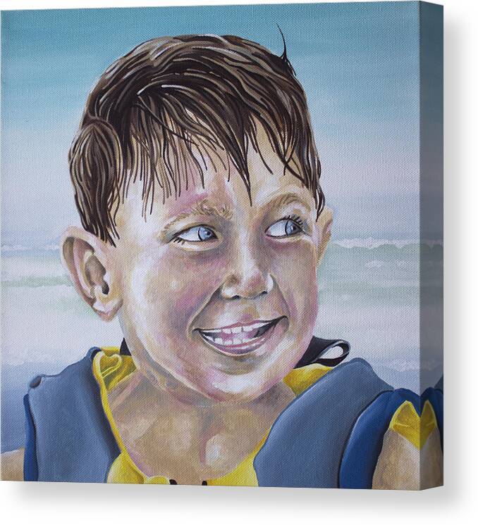 Little Surfer Canvas Print featuring the painting Drew by William Love