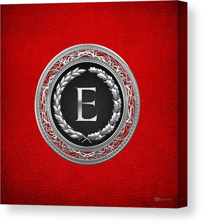 C7 Vintage Monograms 3d Canvas Print featuring the digital art E - Silver Vintage Monogram on Red Leather by Serge Averbukh