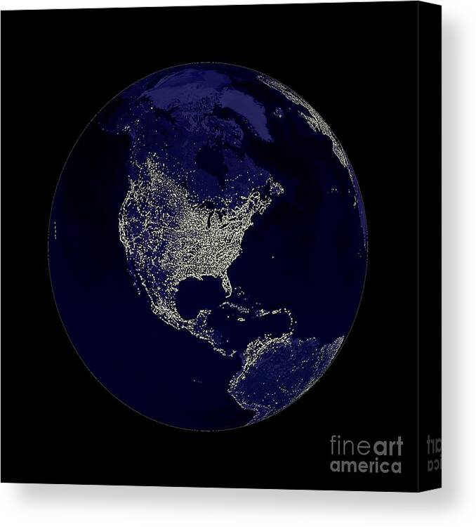 World Canvas Print featuring the digital art Earth Globe Lights by Henrik Lehnerer