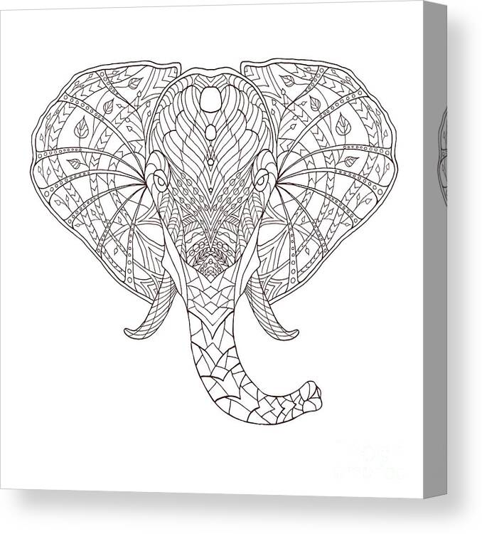 Symbol Canvas Print featuring the digital art Elephant Black And White Hand Drawn by Fosin