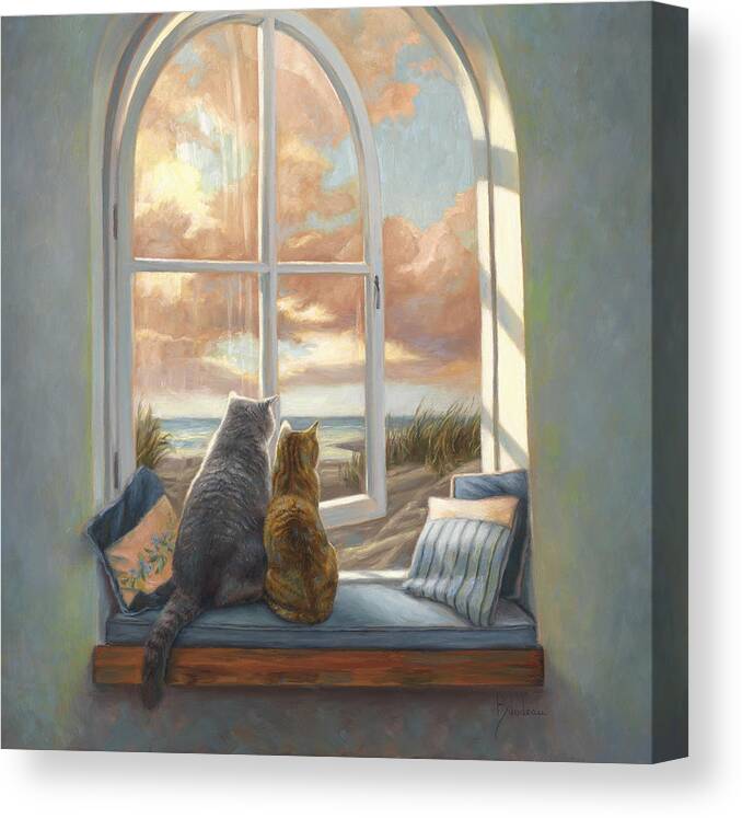 Cat Canvas Print featuring the painting Enjoying The View by Lucie Bilodeau