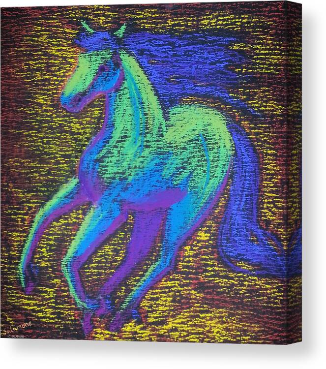 Horse Running Colors Animals Nature Energy Canvas Print featuring the pastel Equus by Brenda Salamone