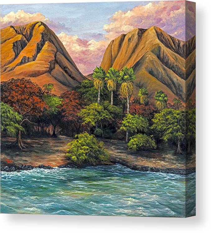 Landscape Canvas Print featuring the painting Evening Glow At Olowalu by Darice Machel McGuire