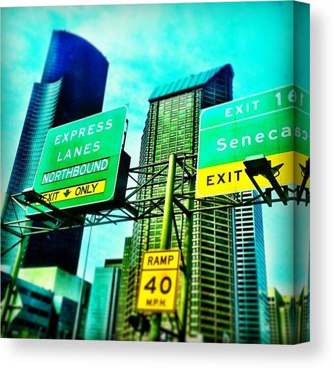 Nicklucey Canvas Print featuring the photograph Exit Only /// #skyline #downtown by Nick Lucey