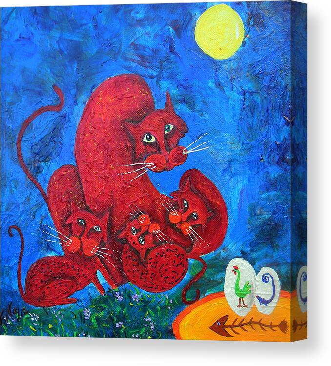 Cats Canvas Print featuring the painting Family Cat by Adolfo Flores