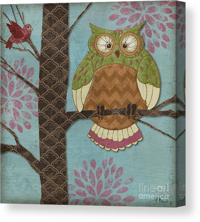 Owl Canvas Print featuring the painting Fantasy Owls I by Paul Brent