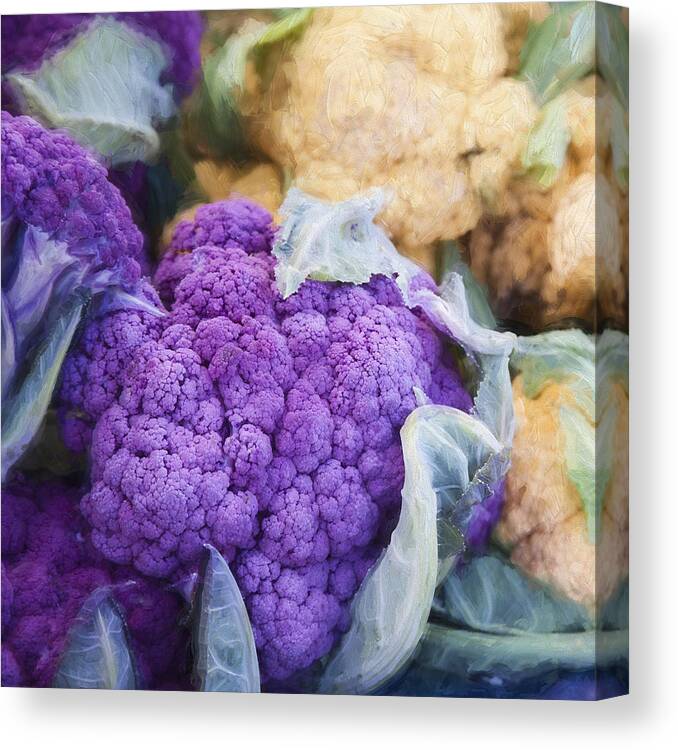 Farmers Canvas Print featuring the digital art Farmers Market Purple Cauliflower Square by Carol Leigh