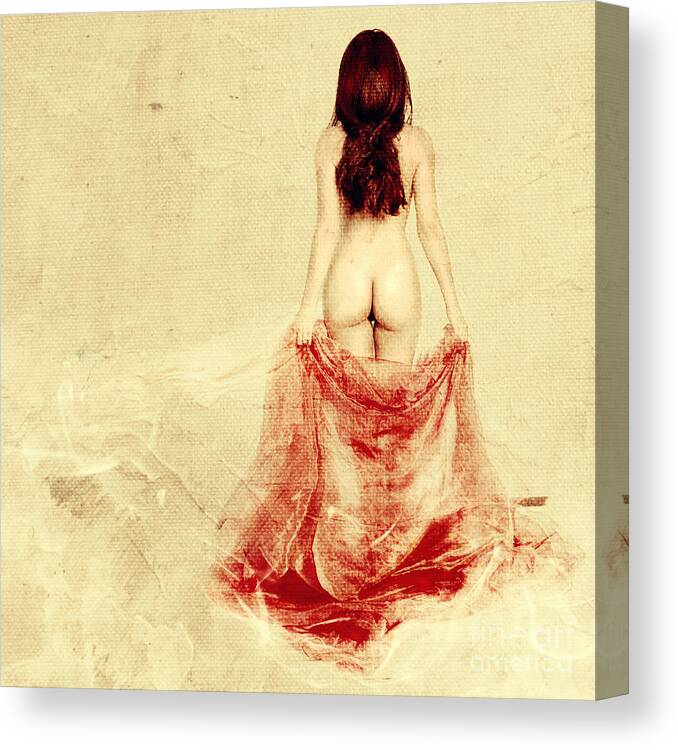 Woman Canvas Print featuring the digital art Female Nude from behind by Jelena Jovanovic