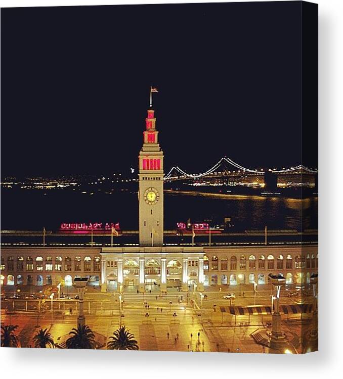  Canvas Print featuring the photograph Ferry Building & Bay Bridge by Mandy Wiltse