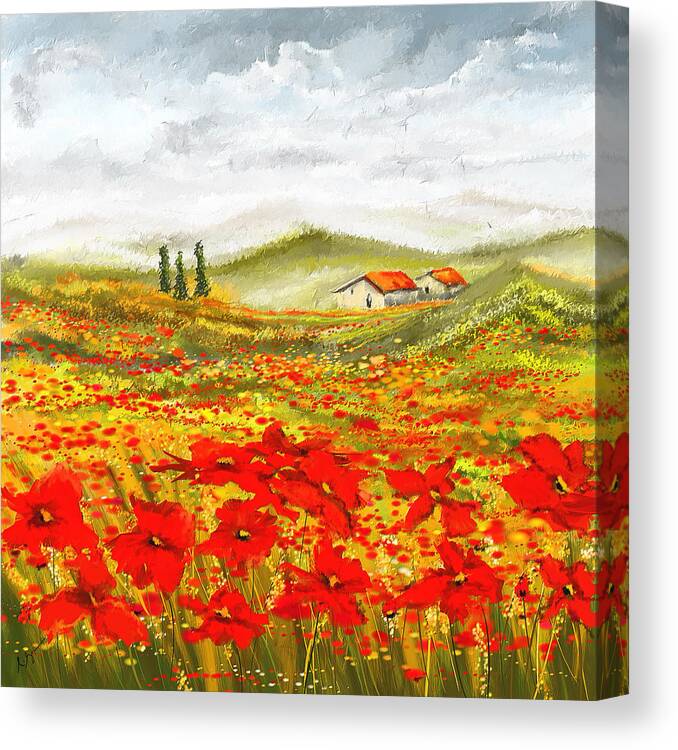 Poppies Canvas Print featuring the painting Field Of Dreams - Poppy Field Paintings by Lourry Legarde