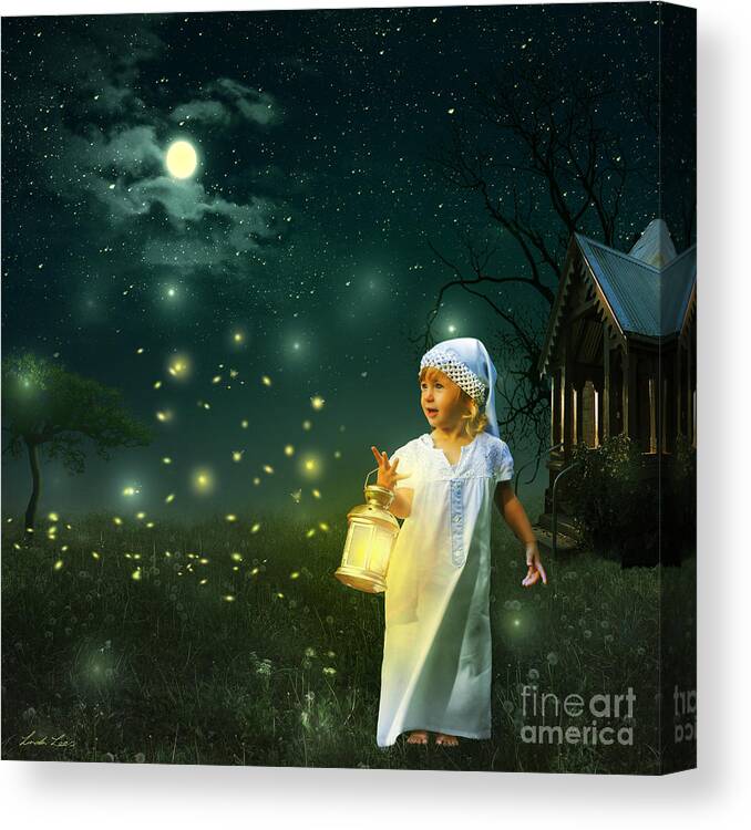 Child Canvas Print featuring the digital art Fireflies by Linda Lees