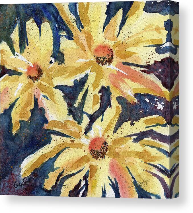 Yellow Canvas Print featuring the painting Fireworks in Flower by Glenn Farrell