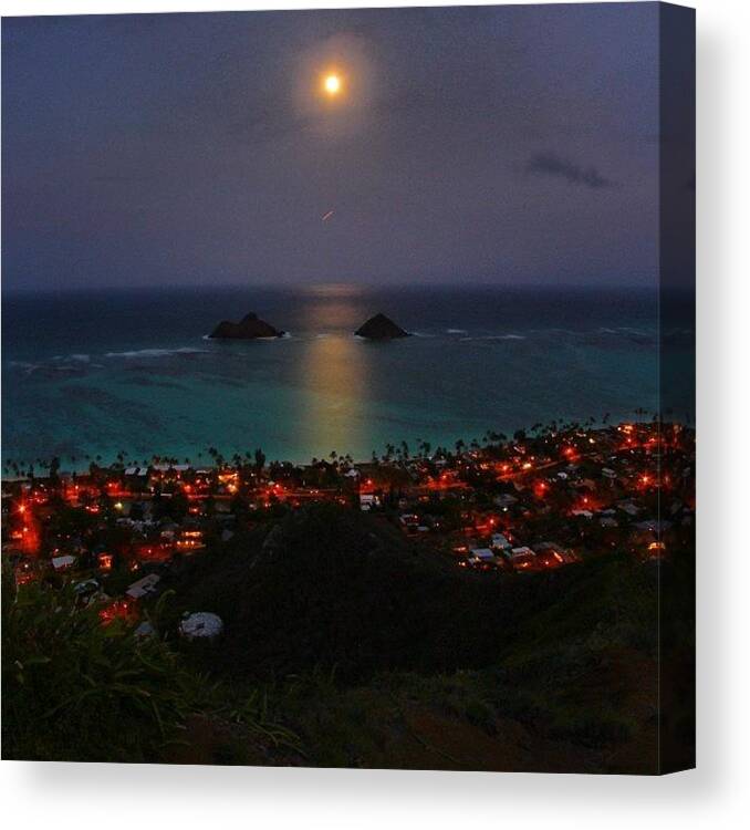 Themoon Canvas Print featuring the photograph First Night Hike Above Lanikai. #hawaii by Brian Governale
